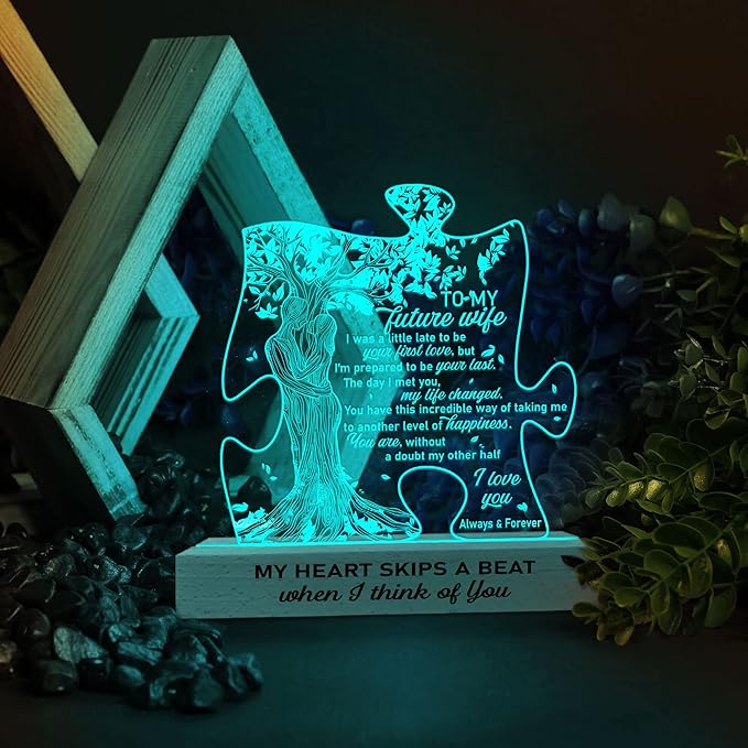 Gifts for Wife from Husband | Wedding Lights for Couples, Engraved, Newlyweds | to My Future Wife 3D Lamp Wooden Base USB Powered Acrylic Night Light | Gift for Her on Birthday Valentines - LeafyLoom