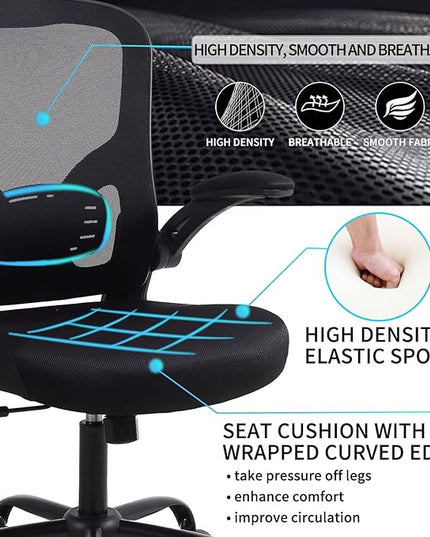 Ergonomic Office Desk Chair Breathable Mesh Swivel Computer Chair, Lumbar Back Support Task Chair, Office Chairs with Wheels and Flip-up Arms,Executive Rolling Chair - LeafyLoom