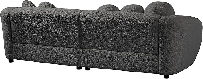 Modern Cloud Curved Sofa Comfy Boucle Couch, Luxury 3 Teddy Fabric Upholstered Leisure Deap Seat Sectional Sofá with 5 Decorative Throw Pillows for Living Room, Gray 87.7" w - LeafyLoom