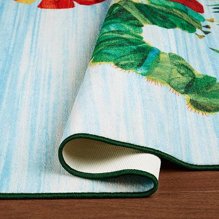 Eric Carle Home Dynamix The Very Hungry Caterpillar Elementary Sun Scene Kids Machine Washable Area Rug, Blue/Green, 35"x51" - LeafyLoom