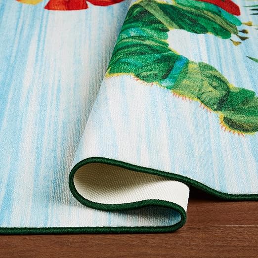 Eric Carle Home Dynamix The Very Hungry Caterpillar Elementary Sun Scene Kids Machine Washable Area Rug, Blue/Green, 35"x51" - LeafyLoom