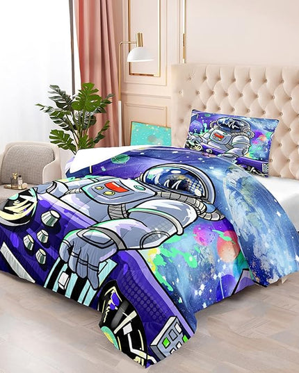 Astronaut Comforter Twin for Teens Boys Kids Girls Universe Outer Space Bedding Set Themed Astronaut Printed Pattern Kids Comforter for Boys Bedroom Decor, 1 Comforter 1 Pillowcases - LeafyLoom