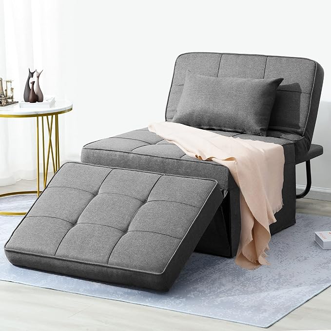 Sofa Bed,4 in 1 Multi Function Folding Ottoman Sleeper Bed,Modern Convertible Chair Adjustable Backrest Couch for Living Room Small Room Apartment,Light Grey - LeafyLoom