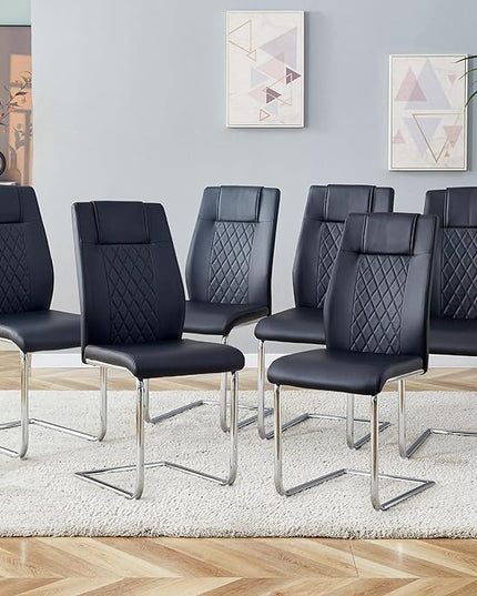 NicBex Dining Chairs Set of 6 Modern Faux Leather High Back Dining Room Kitchen Chairs with Silver Metal Legs,Side Chairs for Dining Room, Kitchen,Living Room, and Restaurants,Black - LeafyLoom