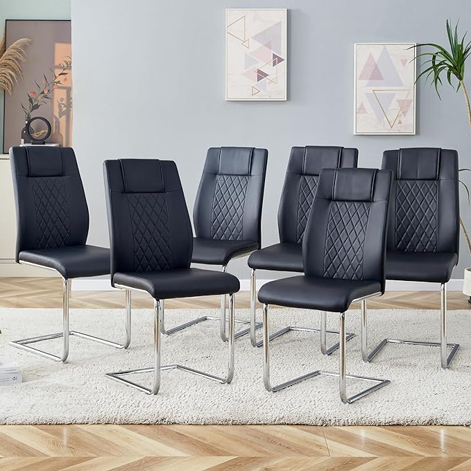 NicBex Dining Chairs Set of 6 Modern Faux Leather High Back Dining Room Kitchen Chairs with Silver Metal Legs,Side Chairs for Dining Room, Kitchen,Living Room, and Restaurants,Black - LeafyLoom