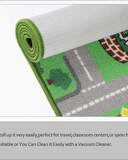 Kids Play Rug for Playroom 5.2x3.3 ft Town City Road Map Car Mat Play Mat Educational Learning Carpet Area Rug for Boy Girl Toddler Bedroom Playroom - LeafyLoom