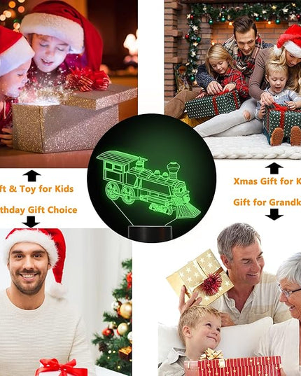 FULLOSUN Train Night Light, 3D Illusion Lamp for Kids, 16 Colors Changing with Remote Control Dim Function, Creative Birthday Xmas Gifts for Kids Boys Bedroom Decor - LeafyLoom