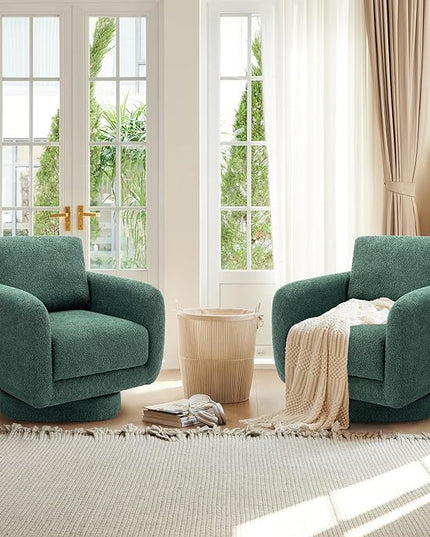 COLAMY Swivel Accent Chairs for Living Room, 32Inches Wide Upholstered Armchair with Plush Back Pillow, Modern Sofa Corner Barrel Chair for Nursery/Living Room/Bedroom-Beige - LeafyLoom