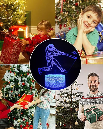 Teenager christmas gifts xmas gift 3D Illusion Playing Baseball Night Light Lamp 16 Color Change Touch White Crack Base remote control Birthday Present Boys Girls Baseball lover - LeafyLoom