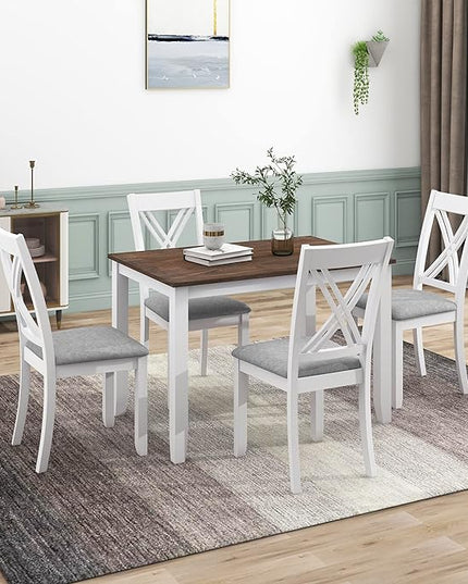 NicBex Dining Table Set for 4 Kitchen Table and Chairs Wood 5-Piece Dining Table Set with 4 X-Back Chairs for Small Places for Small Space, Apartment, Studio, White - LeafyLoom