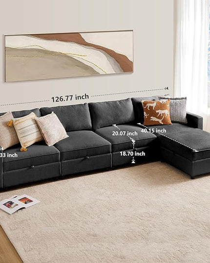 Sweetcrispy Convertible Sectional Sofa Couch, 5 Seat Sofa Set with Storage for Living Room, L-Shaped Modern Modular Sofa Sleeper with Ottoman, Comfy Sofa Couch with Extra Deep Seats, Grey - LeafyLoom