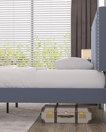 VECELO Twin Size Platform Bed Frame with Adjustable Upholstered Headboard, Modern Mattress Foundation, Strong Wood Slat Support, No Box Spring Needed, Easy Assembly - LeafyLoom