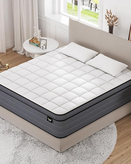 Firm King Size Mattress, 12 Inch Hybrid Mattress King Size with Gel Memory Foam and Pocket Springs, King Mattress in a Box, Pressure Relief and Upgraded Support, Breathable & Cooling Farbic - LeafyLoom