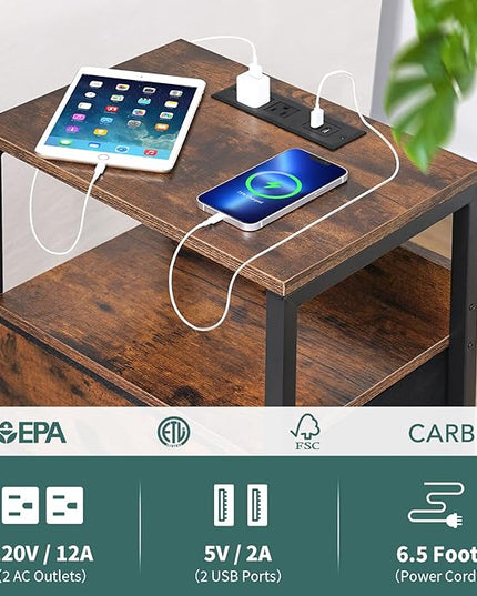 Yoobure Nightstand with Charging Station, Small Night Stand with Fabric Drawers and Storage Shelf for Bedrooms, Small Spaces, Bedside Table with USB Ports & Outlets - LeafyLoom
