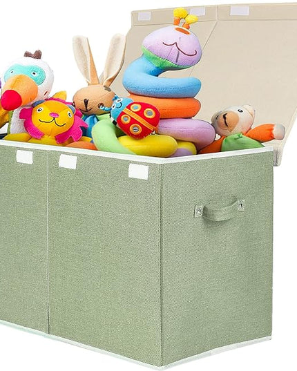 popoly Large Toy Box Chest with Lid, Collapsible Sturdy Toy Bin Storage Organizer Boxes Baskets for Kids, Boys, Girls, Nursery, Playroom, 25"x13" x16" - LeafyLoom