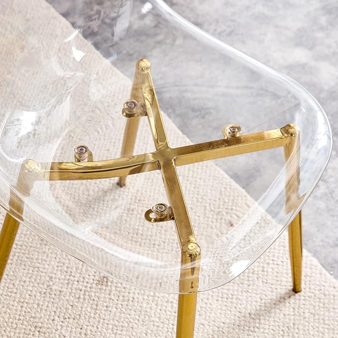 NicBex Dining Chairs Set of 6 Armless Crystal Clear Dining Chairs Modern Plastic Kitchen Chairs,Accent Ghost Chairs with Golden Metal Legs for Kitchen,Dining Room,Living Room,Transparent - LeafyLoom