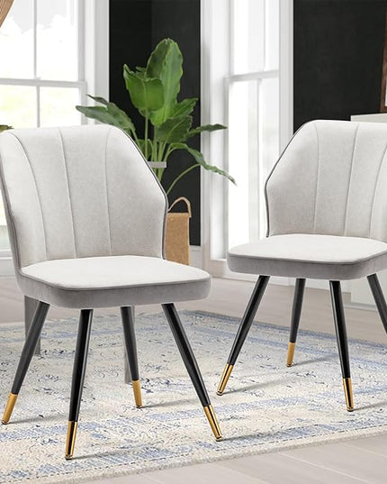 Dining Chairs Set of 2, Modern Armless Upholstered Dining Chairs for Kitchen Dining Room Desk Chair Accent Side Chairs with Metal Legs Gray Fabric - LeafyLoom
