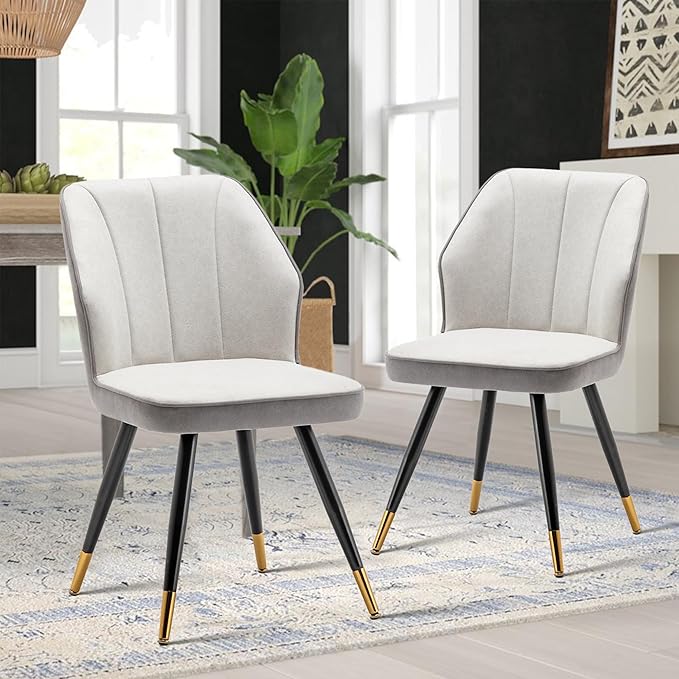 Dining Chairs Set of 2, Modern Armless Upholstered Dining Chairs for Kitchen Dining Room Desk Chair Accent Side Chairs with Metal Legs Gray Fabric - LeafyLoom