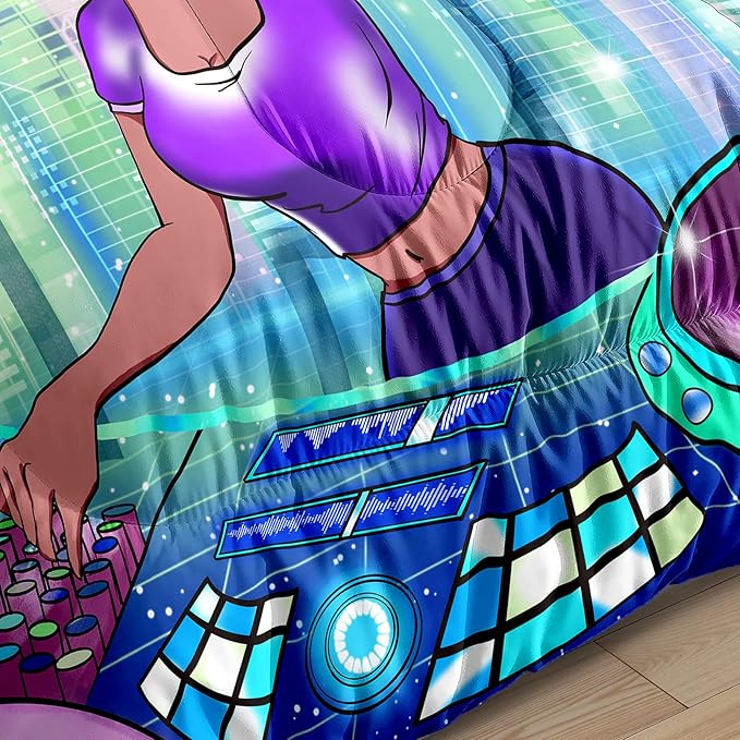 Black Girl Comforter Sets for Girls Twin Comforter Set for Girls Teen Comforter Sets for Girls Adults Twin Pretty African American DJ Girl Pattern Twin Bedding Comforter Set with 1 Pillowcase - LeafyLoom