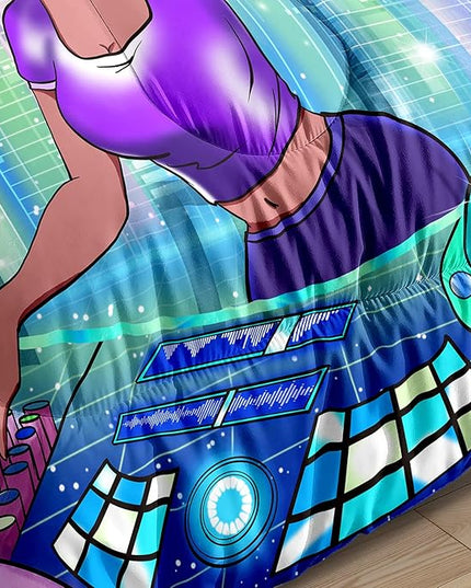 African American Comforter Sets for Girls, Full Size Comforter Set for Girls with Cool DJ Girl Pattern Soft Microfiber 3 Piece Quilt Set Green Pretty Girl Bedding Comforter Set with 2 Pillowcases - LeafyLoom