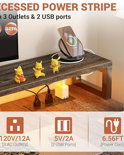 Aheaplus L Shaped Desk with File Drawer, 66" Reversible L Shaped Computer Desk with Power Outlet & LED Strip, Gaming Desk with Long Monitor Stand, Office Desk Corner Desk with Storage Shelf, Grey Oak - LeafyLoom