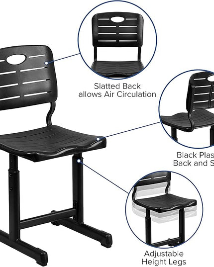 Flash Furniture Nila Set of 6 Adjustable Height Black Student Chairs with Black Pedestal Frames - LeafyLoom