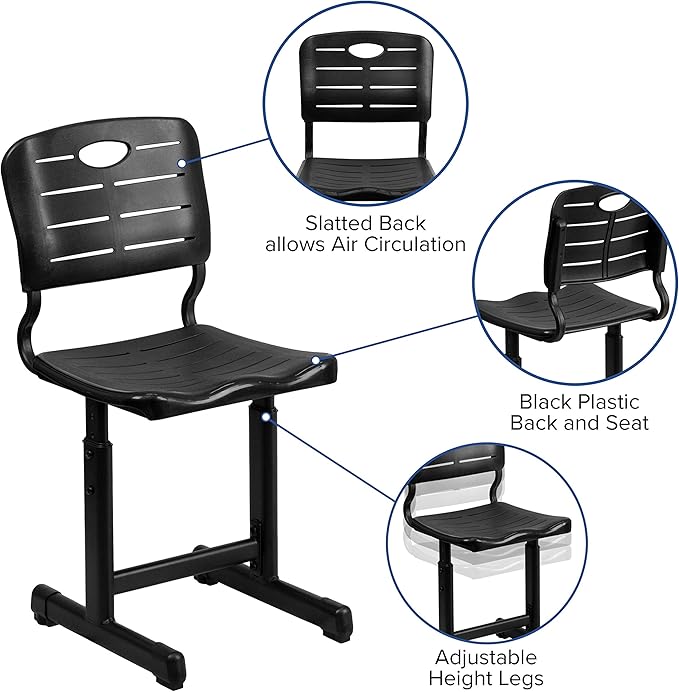 Flash Furniture Nila Set of 6 Adjustable Height Black Student Chairs with Black Pedestal Frames - LeafyLoom