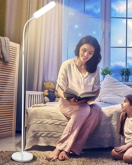Floor Lamp, 15w/1000lm Bright LED Floor Lamp with Stepless Adjustable 3000K-6000K Colors and Dimmer, Remote and Touch Control Reading Lamp, Adjustable Gooseneck Floor Lamp for Living Room - LeafyLoom