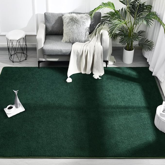 Area Rugs for Bedroom Living Room, 7x10 Dark Green Super Soft Comfy Thickened Memory-Foam Indoor Carpets, Modern Aesthetic Minimalist Carpet for Boys Girls Adults Apartment Nursery Home Décor - LeafyLoom