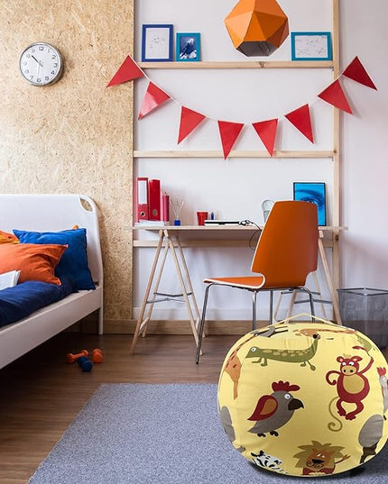 Stuffed Animal Storage Bean Bag Chairs Toy Storage Organizer Bean Bags Chair Cover for Kids 24" Cotton Canvas Beanbag with Zipper for Organizing Kid's and Adults Room, Animal pattern - LeafyLoom