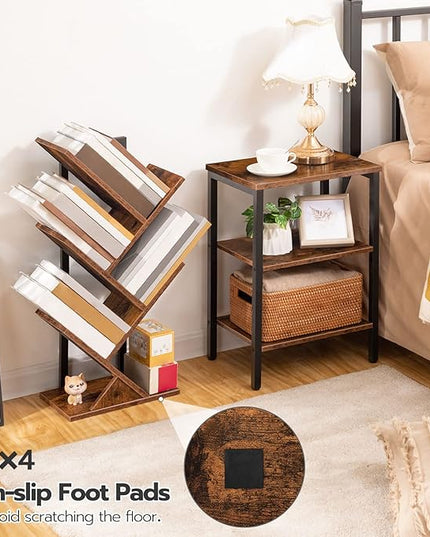 HOOBRO Tree Bookshelf, 5-Tier Bookcase Wooden Shelves, Floor Standing Storage Rack, for Display of CDs, Books in Living Room, Home Office, Wood Storage Rack for Bedroom, Rustic Brown BF04SJ01G1 - LeafyLoom