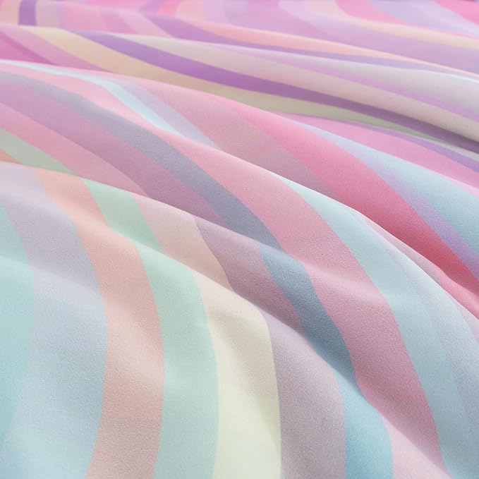 Btargot Super Soft 6 Pieces Gradient Wavy Line Comforter Set, Colorful Glitter Rainbow Star Pattern Bedding Set for Boys Girls Teens, Queen Pink Green - LeafyLoom