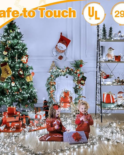 Ollny Cluster Lights for Christmas Tree, 400LED 20ft Cool White Christmas Lights Outdoor 8 Modes Timer Remote, Waterproof String Lights for Indoor Outside Garland Xmas Decorations Ollny