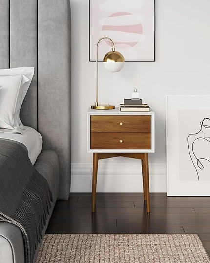 Nathan James Harper Modern Nightstand Side Accent or End Table with Storage Drawer, 1, White/Brown - LeafyLoom
