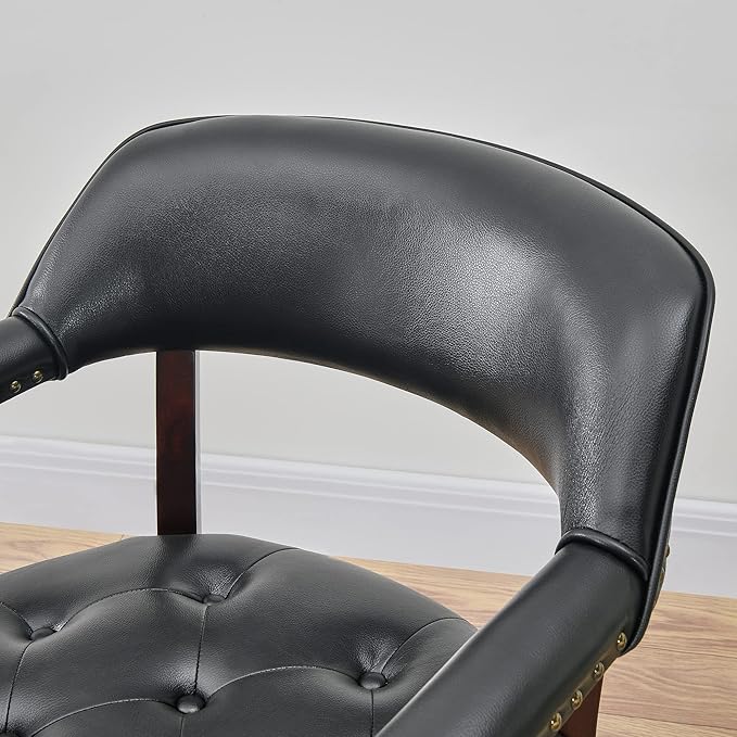 Large Dining Chairs with Casters and Arms, Rolling Dining Chairs with Wheels, Accent Game Chairs Boss Caption's Chairs, 26" D x 25.2" W x 31.5" H, Cherry Legs & Black SY-1533-BK - LeafyLoom