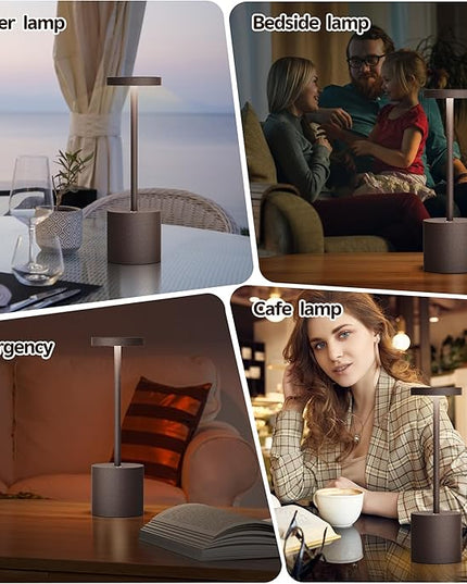 2Pack Cordless Table Lamp, Rechargeable LED Battery 5000mAh Metal USB Portable Powered Desk Lamp, 3 Levels Brightness Light for Restaurants Outdoor (2pack 10.25in ferrugino) - LeafyLoom