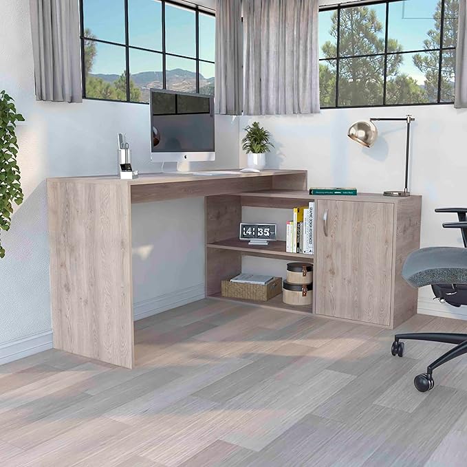 NicBex Kimberly-DW-00003-LWJ Home Office Desks, 59.6"x45.9"x30.1", Light Gray - LeafyLoom