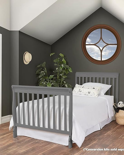 Aden 4-in-1 Convertible Mini Crib In Steel Grey, Greenguard Gold Certified, Non-Toxic Finish, New Zealand Pinewood, With 3 Mattress Height Settings - LeafyLoom