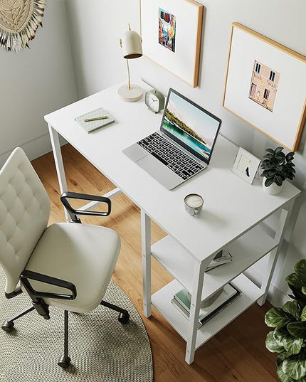 CubiCubi Small Computer Desk, 35 Inch Home Office Desk with Storage Shelves, Study Writing Desk, White - LeafyLoom