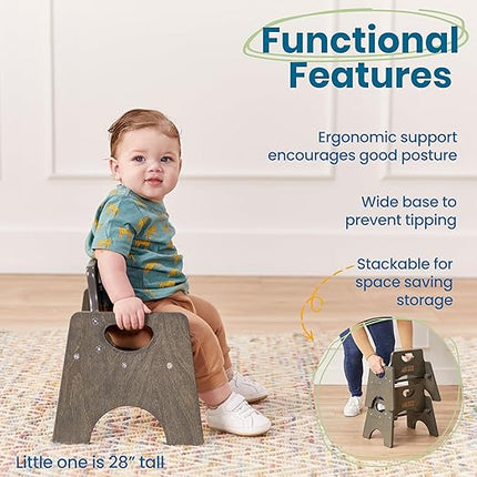 ECR4Kids Stackable Wooden Toddler Chair, 6in, Kids Furniture, Grey Wash, 2-Pack - LeafyLoom