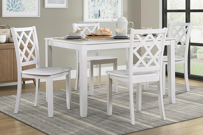 NicBex Small Kitchen Table Set for 4 Dining Table Set 5Pc Dining Set White Finish Dining Table and Four Side Chairs Set with Lattice-Back for Small Space, Apartment, White - LeafyLoom