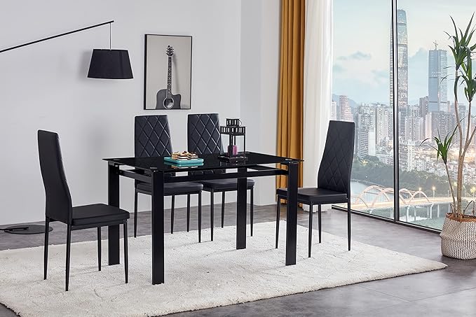 NicBex Dining Room Table Set for 4 Kitchen Table and Chairs 5-Piece Dining Table Set, Dining Table and Chair for Kitchen, Dining Room, Dinette, Breakfast Nook, Black - LeafyLoom