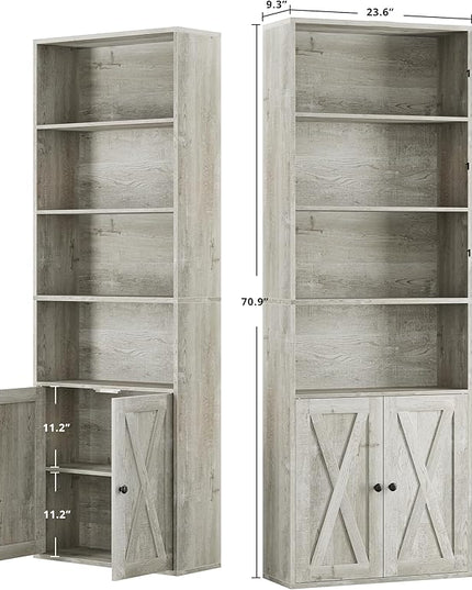 IRONCK Industrial Bookshelves and Bookcases with Doors Set of 2 Floor Standing 6 Shelf Display Storage Shelves 70 in Tall Bookcase for Home Office, Living Room - LeafyLoom