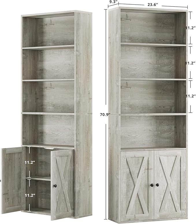 IRONCK Industrial Bookshelves and Bookcases with Doors Set of 2 Floor Standing 6 Shelf Display Storage Shelves 70 in Tall Bookcase for Home Office, Living Room - LeafyLoom