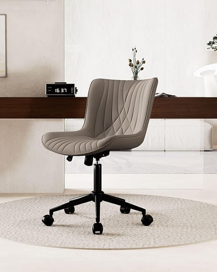 YOUNIKE Office Chair, Desk Chair with Wheels, Home Office Computer Task Chairs, Modern Faux Leather Padded Vanity Chair, Adjustable Swivel Armless Office Chairs with Back, Khaki - LeafyLoom