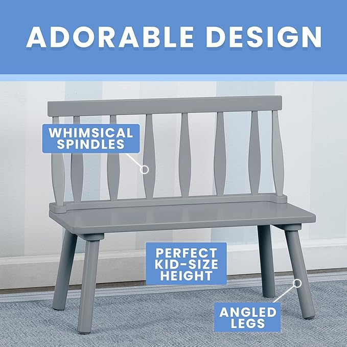 Delta Children Windsor Bench, Grey - LeafyLoom
