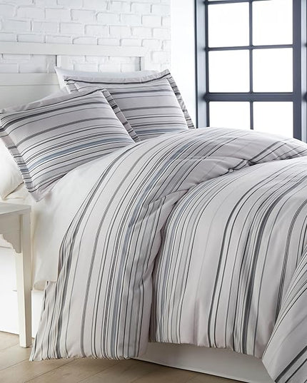 Southshore Fine Living, Inc. Twin Comforter Set, Down Alternative All-Season Striped Comforter with Matching Pillow Sham, Soft Coastal Bedspread for Twin or Twin XL Bed, Coastal Stripes Grey - LeafyLoom