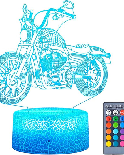 LED Motorcycle Night Light Motorbike 3D Illusion Lamp for Kid, 16 Colors Changing USB/Battery Operated Touch Sensor with Remote Desk Table Lamp Car Toy Decor for Bedroom Boy Men Birthday Gift - LeafyLoom