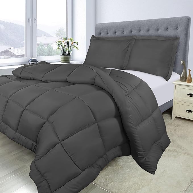 Utopia Bedding Queen Size Comforter Set with 2 Pillow Shams, Bedding Comforter Sets, Down Alternative Grey Comforter, Soft and Comfortable, Machine Washable - LeafyLoom