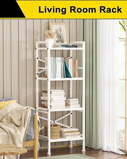 4 Tier Book Shelf, Small Bookshelf Storage Organizer, Tall Narrow Bookcase with Storage Shelves, Wooden Industrial Office Shelves for Bedroom, Living Room, White - LeafyLoom